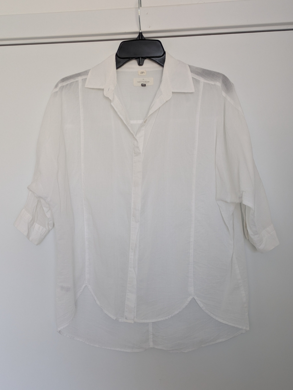 LOFT The Softened Shirt White Cotton Button Down XS Petite